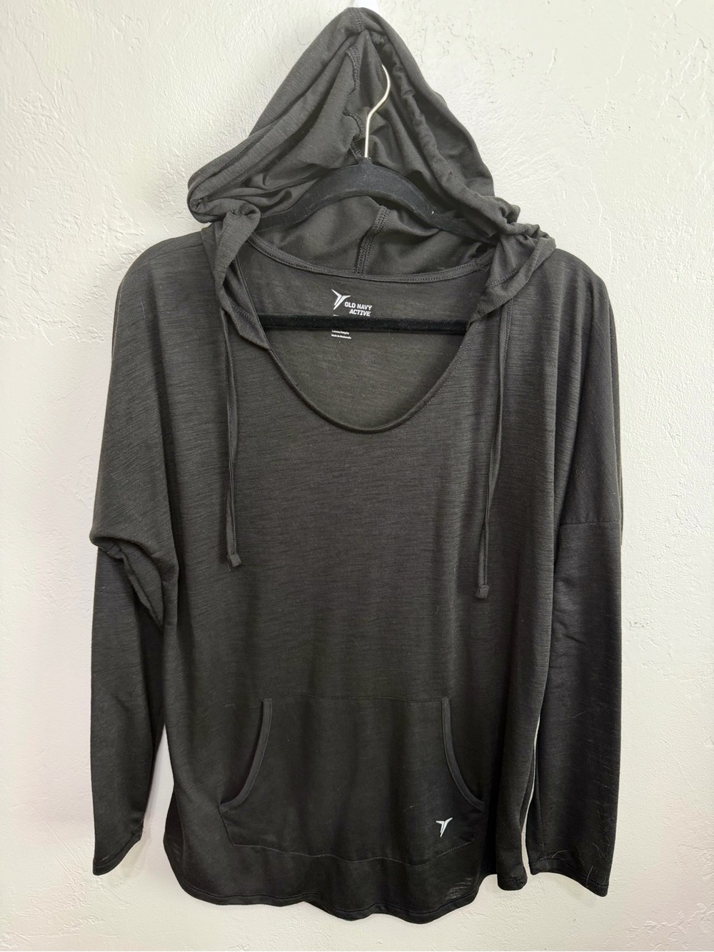 Old Navy Active Black Semi-Sheer Lightweight Hooded Top L